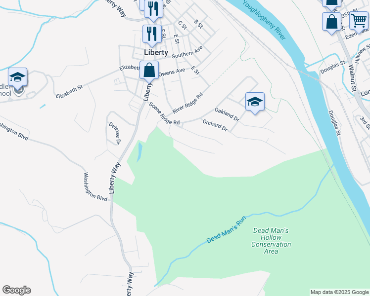 map of restaurants, bars, coffee shops, grocery stores, and more near 3222 Jeffrey Drive in McKeesport