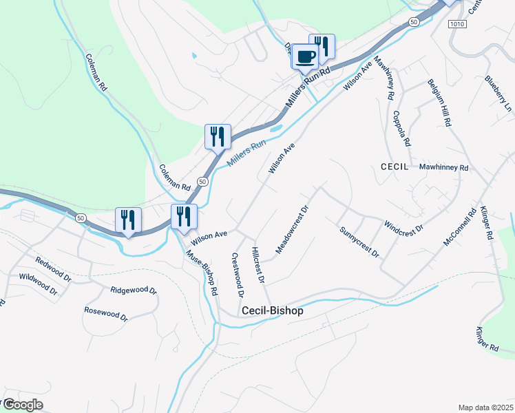 map of restaurants, bars, coffee shops, grocery stores, and more near 48 Wilson Avenue in Cecil-Bishop