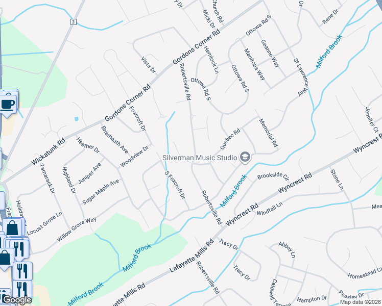 map of restaurants, bars, coffee shops, grocery stores, and more near 51 Robertsville Road in Marlboro