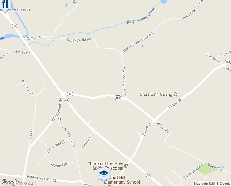 map of restaurants, bars, coffee shops, grocery stores, and more near 1920 Ridge Road in Telford
