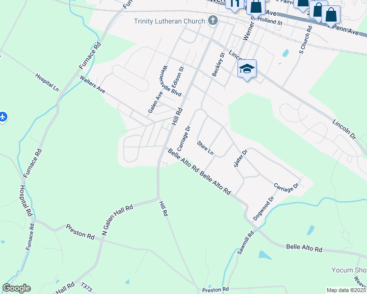 map of restaurants, bars, coffee shops, grocery stores, and more near 5 Carriage Dr in Wernersville