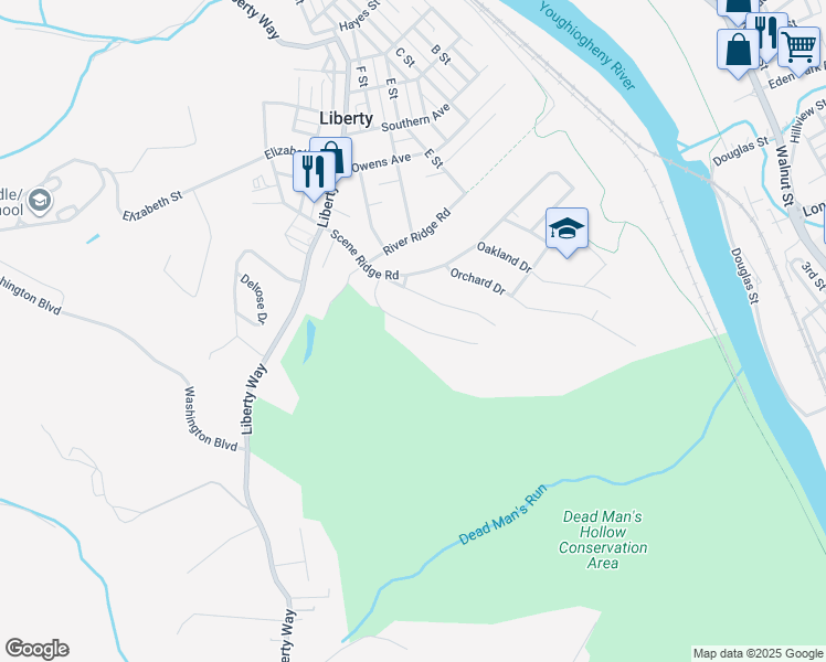 map of restaurants, bars, coffee shops, grocery stores, and more near 3222 Jeffrey Drive in McKeesport