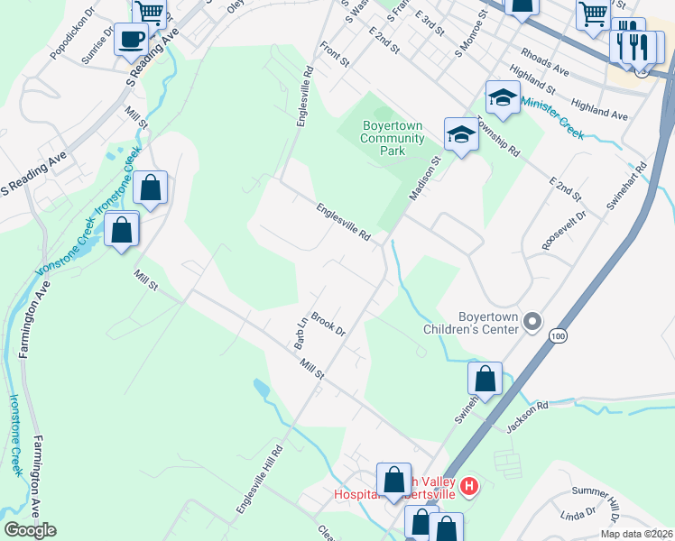 map of restaurants, bars, coffee shops, grocery stores, and more near 29 Barb Lane in Boyertown
