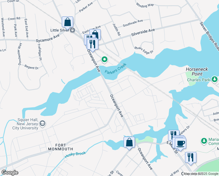 map of restaurants, bars, coffee shops, grocery stores, and more near Allen Avenue in Red Bank