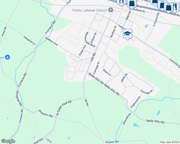 map of restaurants, bars, coffee shops, grocery stores, and more near 342 Belle Alto Road in Wernersville