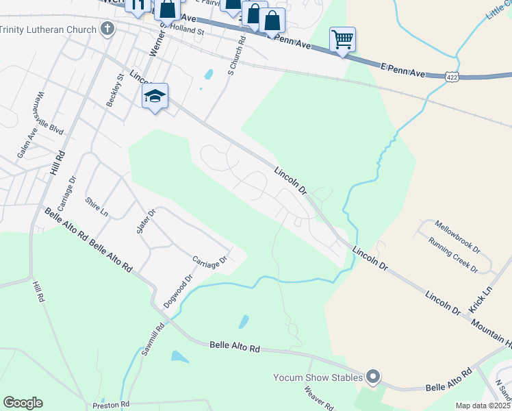 map of restaurants, bars, coffee shops, grocery stores, and more near 305 Kappa Ct in Wernersville