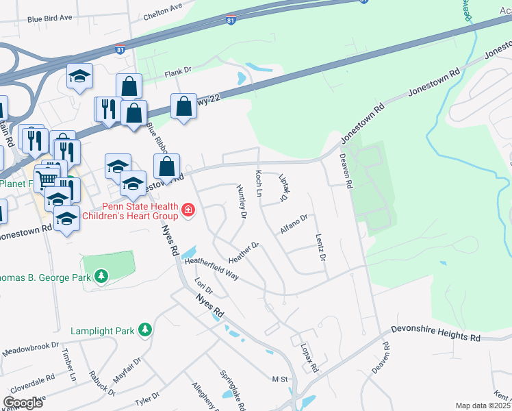 map of restaurants, bars, coffee shops, grocery stores, and more near 114 Koch Lane in Paxtonia