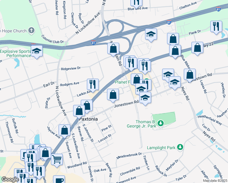 map of restaurants, bars, coffee shops, grocery stores, and more near 10 Walden Road in Harrisburg