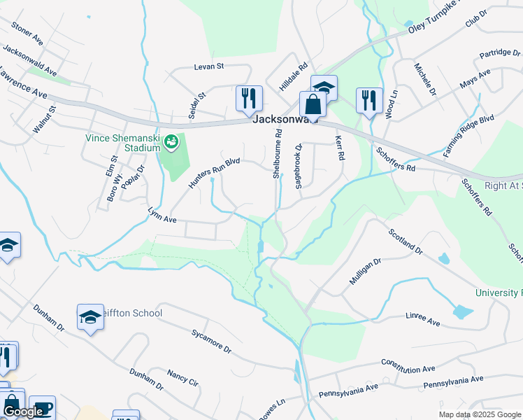 map of restaurants, bars, coffee shops, grocery stores, and more near 4250 Lynn Avenue in Reading