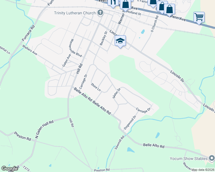 map of restaurants, bars, coffee shops, grocery stores, and more near 204 Shire Lane in Wernersville