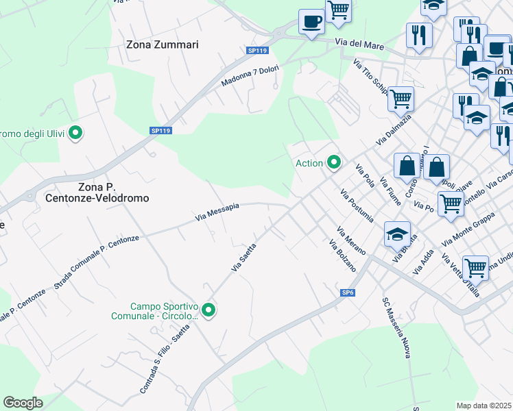 map of restaurants, bars, coffee shops, grocery stores, and more near 5 Via Messapia in Monteroni di Lecce