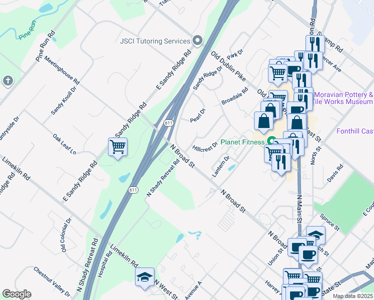 map of restaurants, bars, coffee shops, grocery stores, and more near 4 Broadale Court in Doylestown