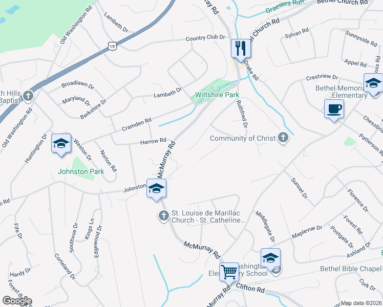 map of restaurants, bars, coffee shops, grocery stores, and more near 173 Highview Drive in Pittsburgh