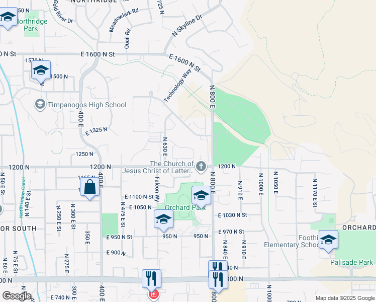 map of restaurants, bars, coffee shops, grocery stores, and more near 700 East 1280 North in Orem