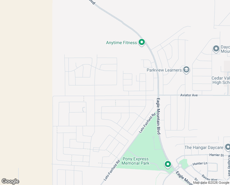 map of restaurants, bars, coffee shops, grocery stores, and more near Aviator Avenue in Eagle Mountain