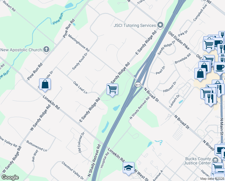 map of restaurants, bars, coffee shops, grocery stores, and more near 20 Sterling Crest Court in Doylestown
