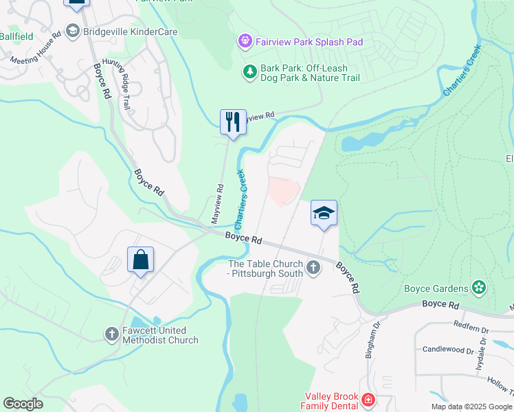 map of restaurants, bars, coffee shops, grocery stores, and more near 2570 Boyce Plaza Road in Pittsburgh