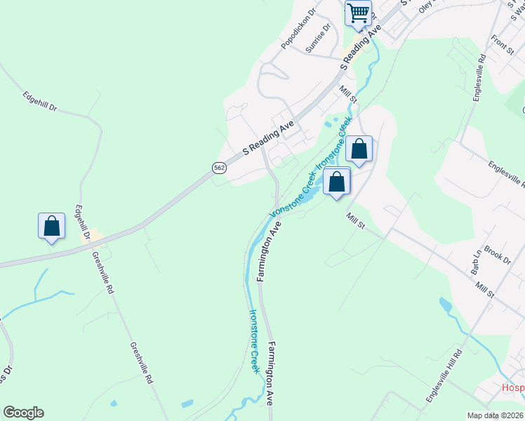 map of restaurants, bars, coffee shops, grocery stores, and more near 2296 Farmington Avenue in Boyertown