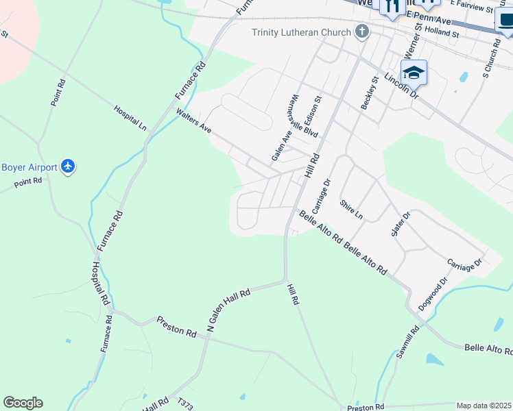 map of restaurants, bars, coffee shops, grocery stores, and more near 631 Hill Road in Wernersville