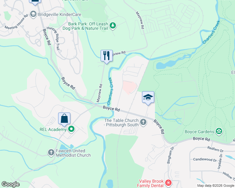 map of restaurants, bars, coffee shops, grocery stores, and more near 2550 Boyce Plaza Road in Pittsburgh