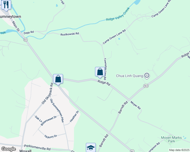 map of restaurants, bars, coffee shops, grocery stores, and more near 1920 Ridge Road in Telford