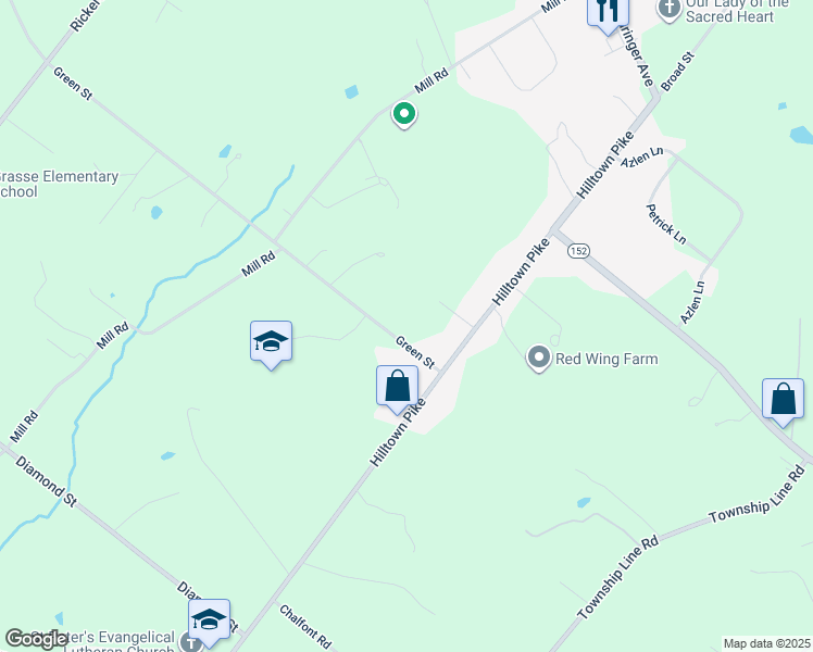 map of restaurants, bars, coffee shops, grocery stores, and more near 1329 Green Street in Bucks County