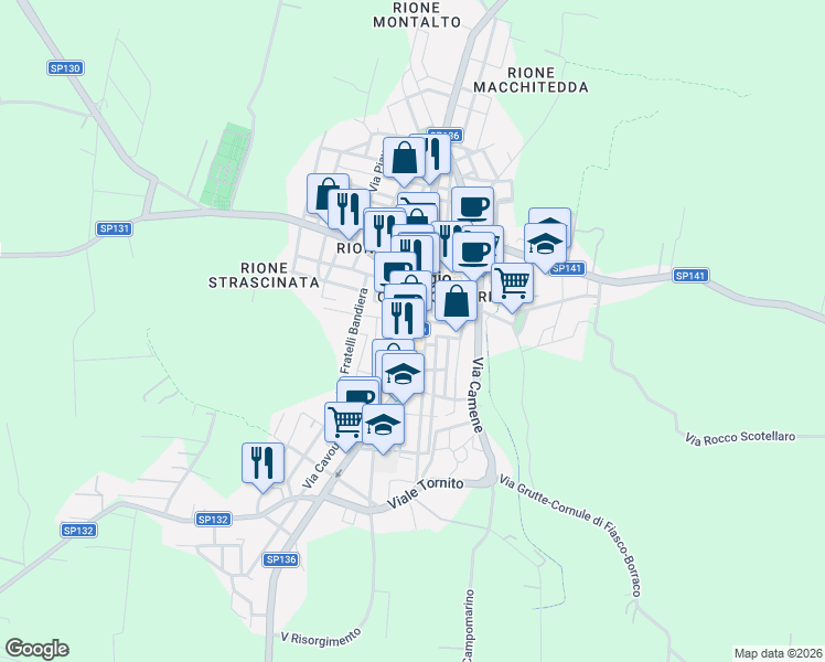 map of restaurants, bars, coffee shops, grocery stores, and more near 81 Via Malta in Maruggio