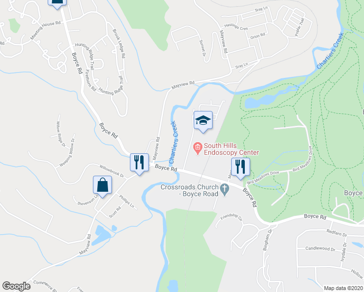 map of restaurants, bars, coffee shops, grocery stores, and more near 2550 Boyce Plaza Road in Pittsburgh