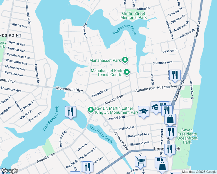 map of restaurants, bars, coffee shops, grocery stores, and more near 147 Airsdale Avenue in Long Branch