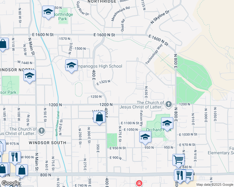 map of restaurants, bars, coffee shops, grocery stores, and more near 1234 North 430 East in Orem