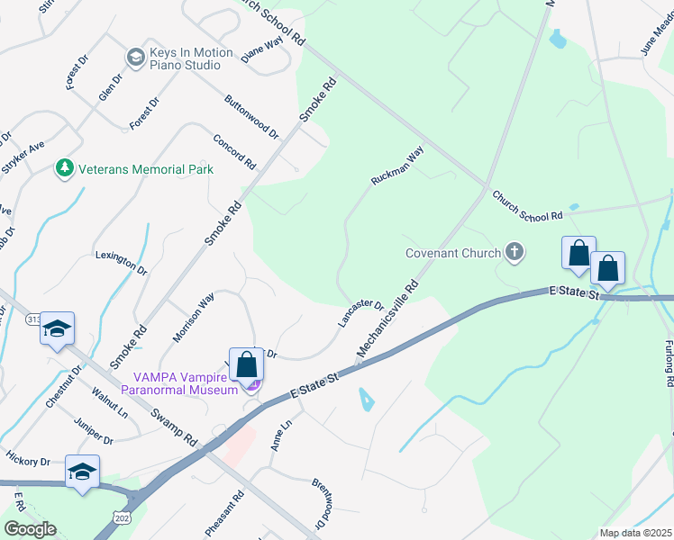 map of restaurants, bars, coffee shops, grocery stores, and more near 3890 Ruckman Way in Doylestown