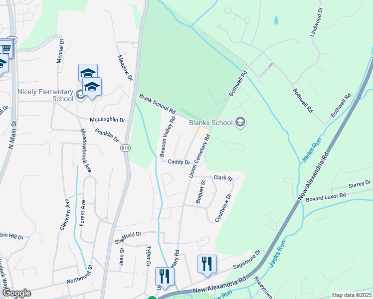 map of restaurants, bars, coffee shops, grocery stores, and more near 930 Academy Heights Drive in Greensburg