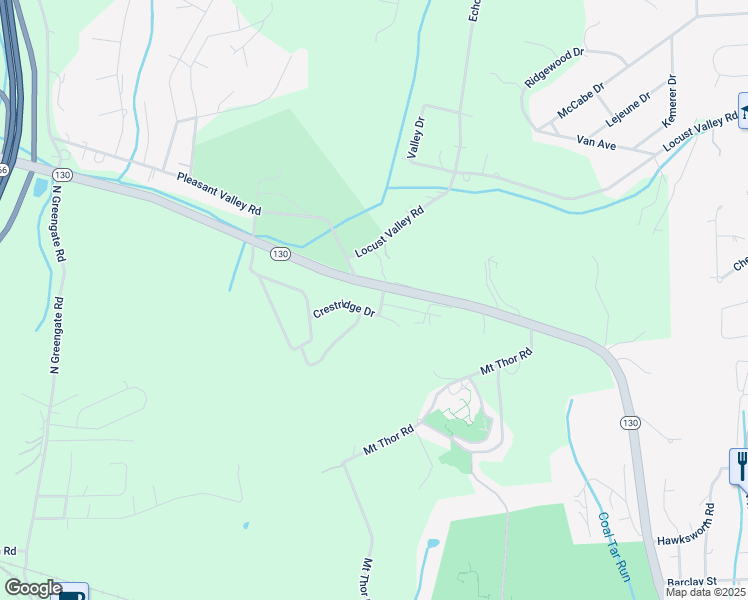 map of restaurants, bars, coffee shops, grocery stores, and more near Pleasant Valley Drive in Westmoreland County