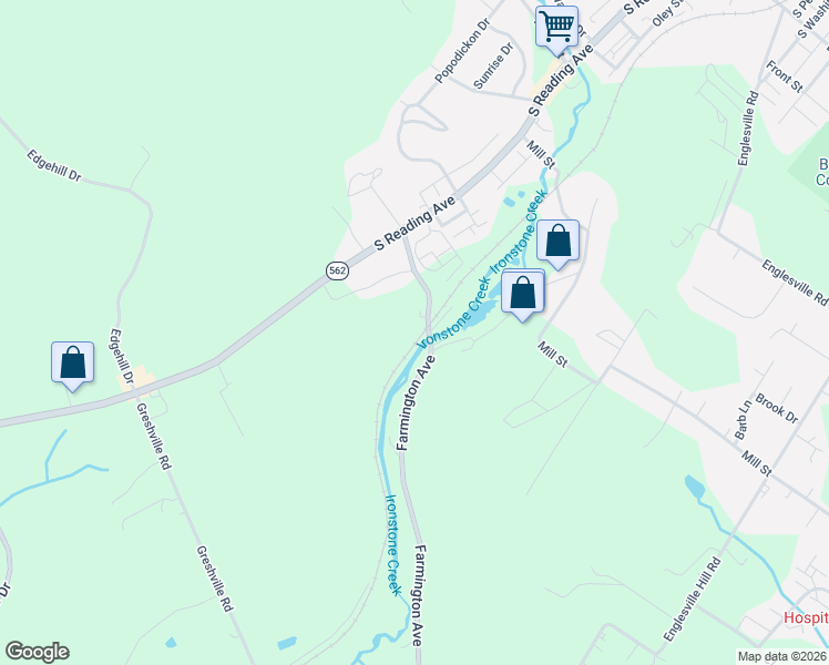 map of restaurants, bars, coffee shops, grocery stores, and more near 2296 Farmington Avenue in Boyertown