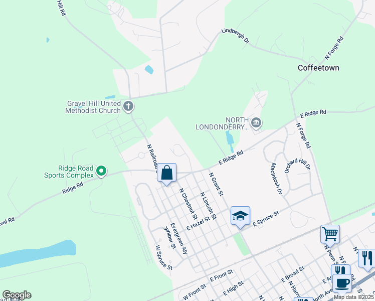 map of restaurants, bars, coffee shops, grocery stores, and more near 8 North Lincoln Street in Palmyra