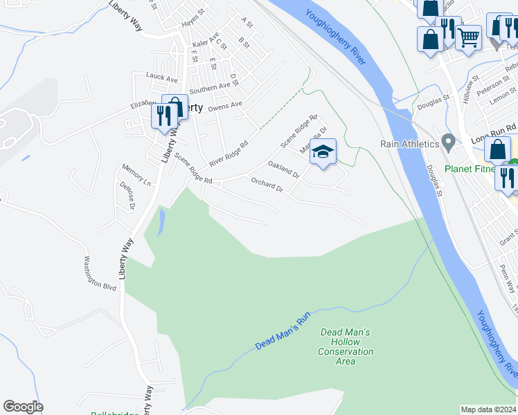 map of restaurants, bars, coffee shops, grocery stores, and more near 3247 Jeffrey Drive in McKeesport