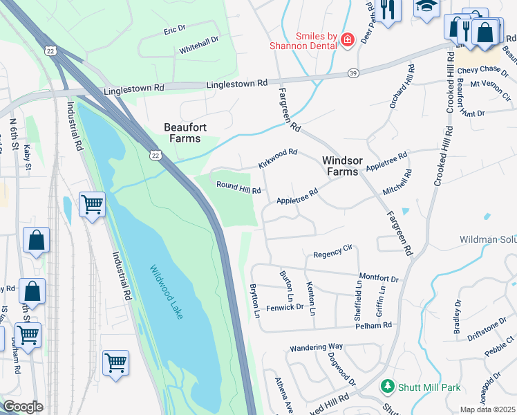 map of restaurants, bars, coffee shops, grocery stores, and more near 1414 Appletree Road in Harrisburg
