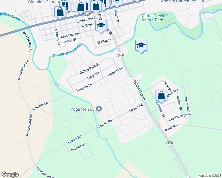 map of restaurants, bars, coffee shops, grocery stores, and more near 562 South Lancaster Street in Annville