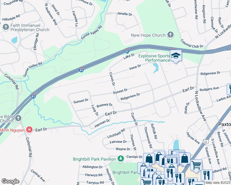 map of restaurants, bars, coffee shops, grocery stores, and more near 5098 Sunset Drive in Harrisburg