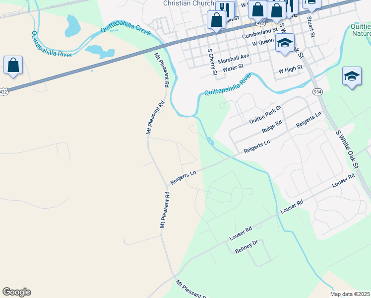 map of restaurants, bars, coffee shops, grocery stores, and more near Candler Way in Lebanon County