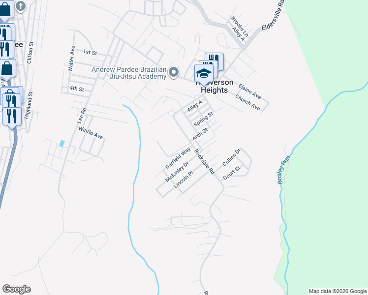 map of restaurants, bars, coffee shops, grocery stores, and more near 114 McKinley Drive in Follansbee