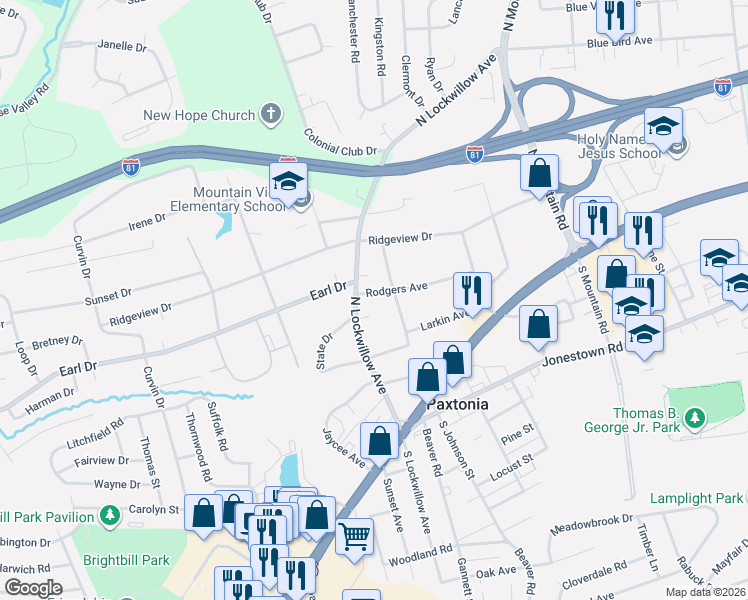 map of restaurants, bars, coffee shops, grocery stores, and more near 111 North Lockwillow Avenue in Harrisburg
