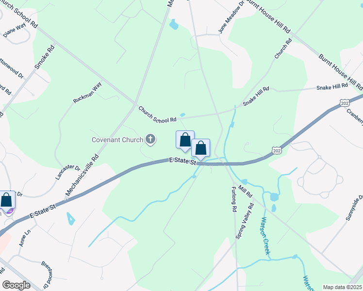 map of restaurants, bars, coffee shops, grocery stores, and more near 3110 Church School Road in Doylestown