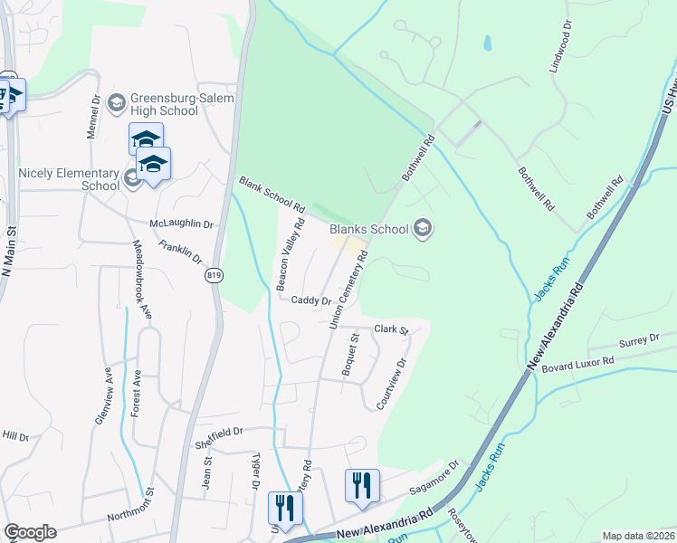 map of restaurants, bars, coffee shops, grocery stores, and more near 945 Academy Heights Drive in Greensburg