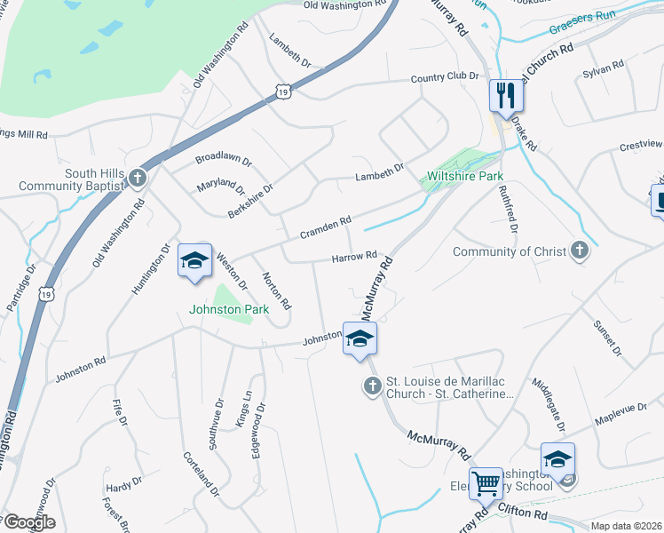 map of restaurants, bars, coffee shops, grocery stores, and more near 282 McMurray Road in Pittsburgh