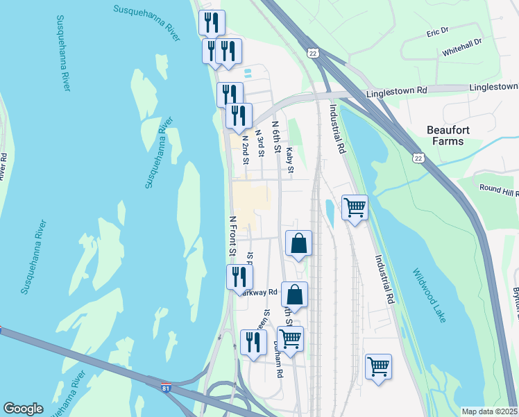 map of restaurants, bars, coffee shops, grocery stores, and more near 4118 Green Court in Harrisburg