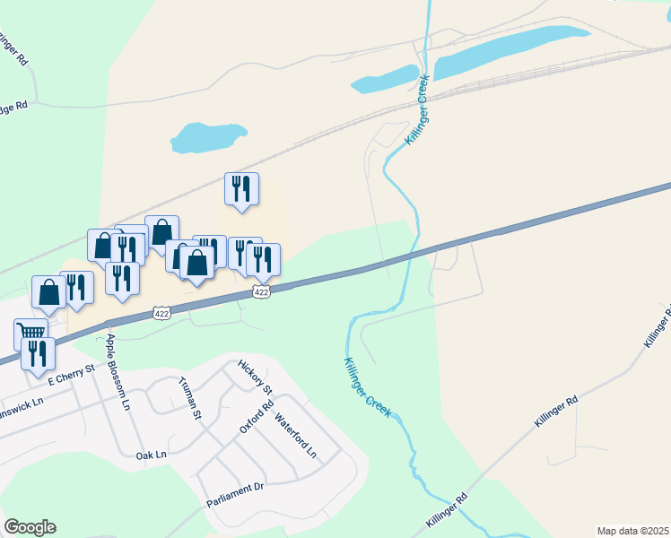 map of restaurants, bars, coffee shops, grocery stores, and more near 1143 West Main Street in Annville