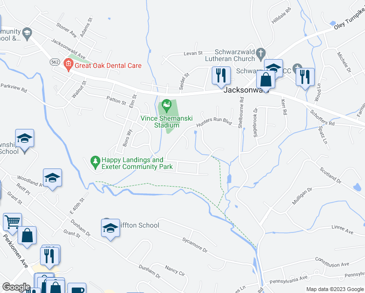 map of restaurants, bars, coffee shops, grocery stores, and more near 30 Bushkill Court in Reading