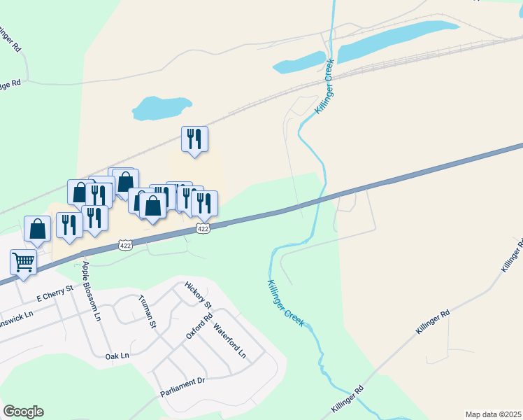 map of restaurants, bars, coffee shops, grocery stores, and more near 1143 West Main Street in Annville