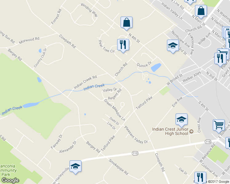 map of restaurants, bars, coffee shops, grocery stores, and more near 61 Harvey Lane in Telford
